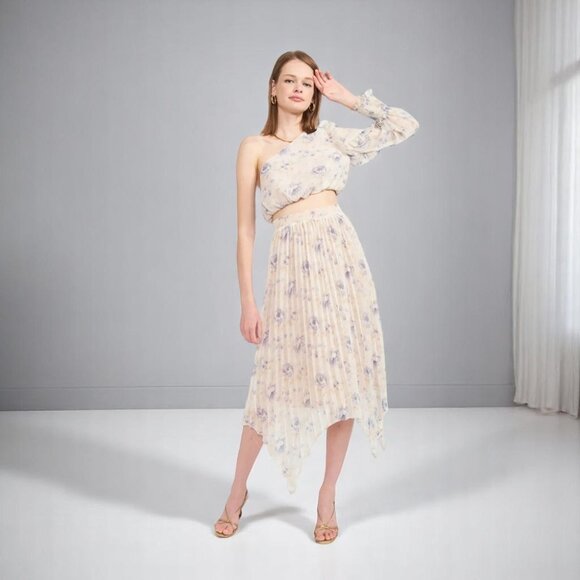 NWT En Saison Kika Blouse and Midi Skirt Set in Blue Floral - Picture 2 of 6